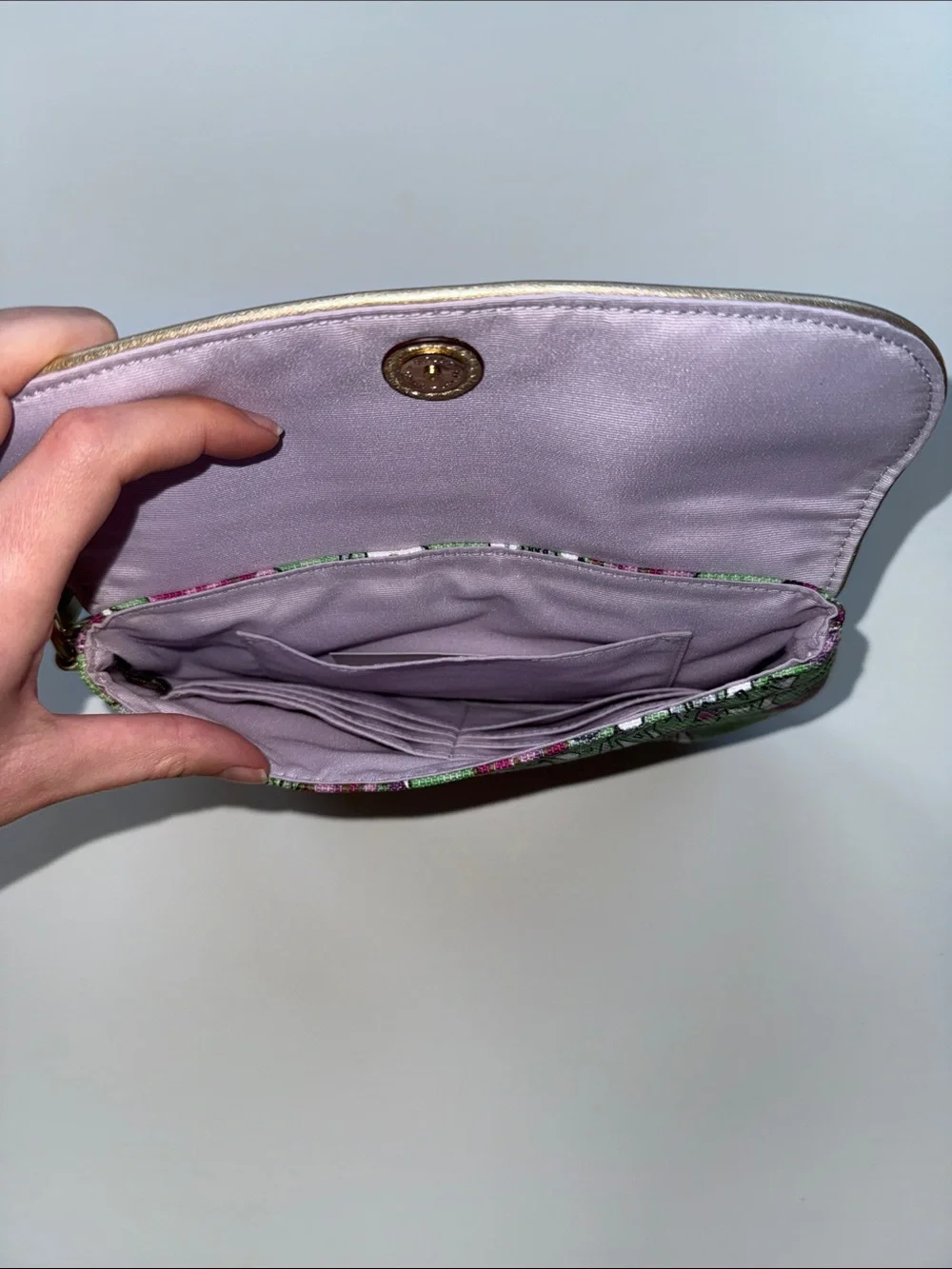 Coach Floral Wristlet in Green, Purple and Gold